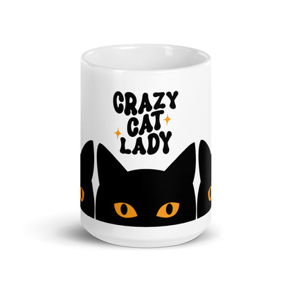 Crazy Cat Lady Peeking Black Cat Glossy White Coffee Mug | Funny Cat Lover Gift - Spinsterly Co