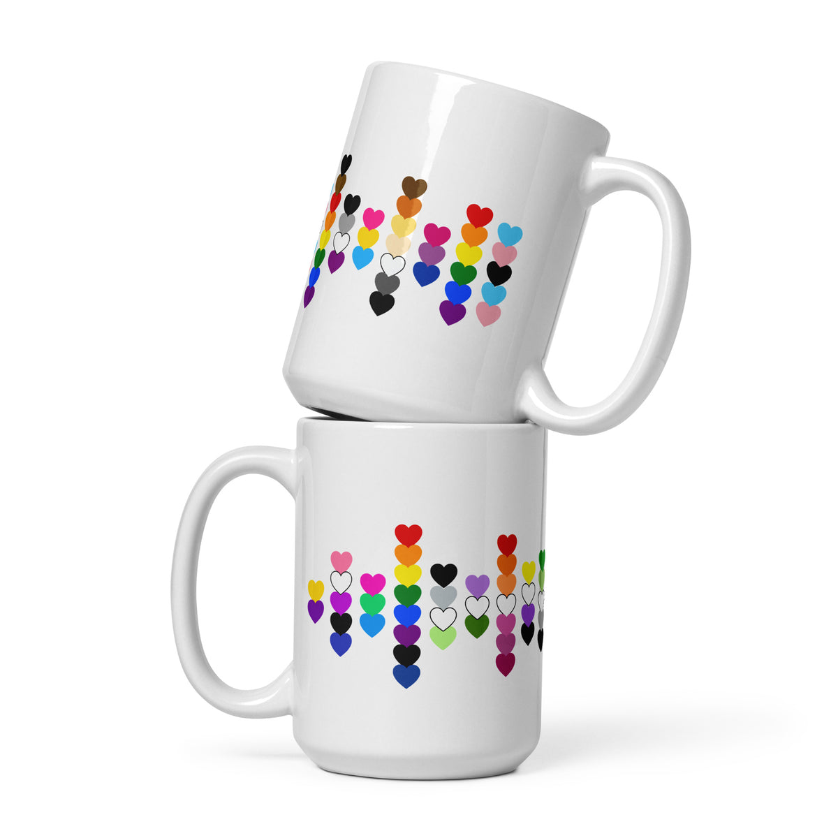 LGBTQIA+ Pride Flag Hearts White Glossy Mug | Inclusive Pride Gift | 19 Flags - Spinsterly Co