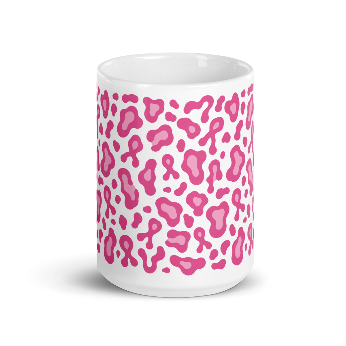 Pink Leopard Print White Glossy Mug | Breast Cancer Awareness Month - Spinsterly Co