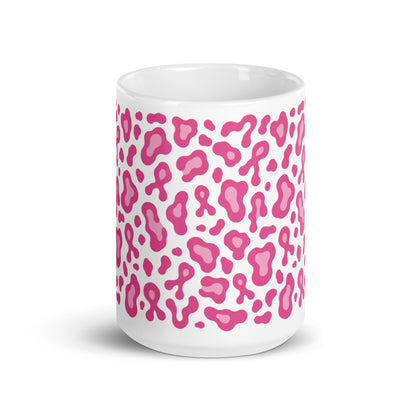 Pink Leopard Print White Glossy Mug | Breast Cancer Awareness Month - Spinsterly Co