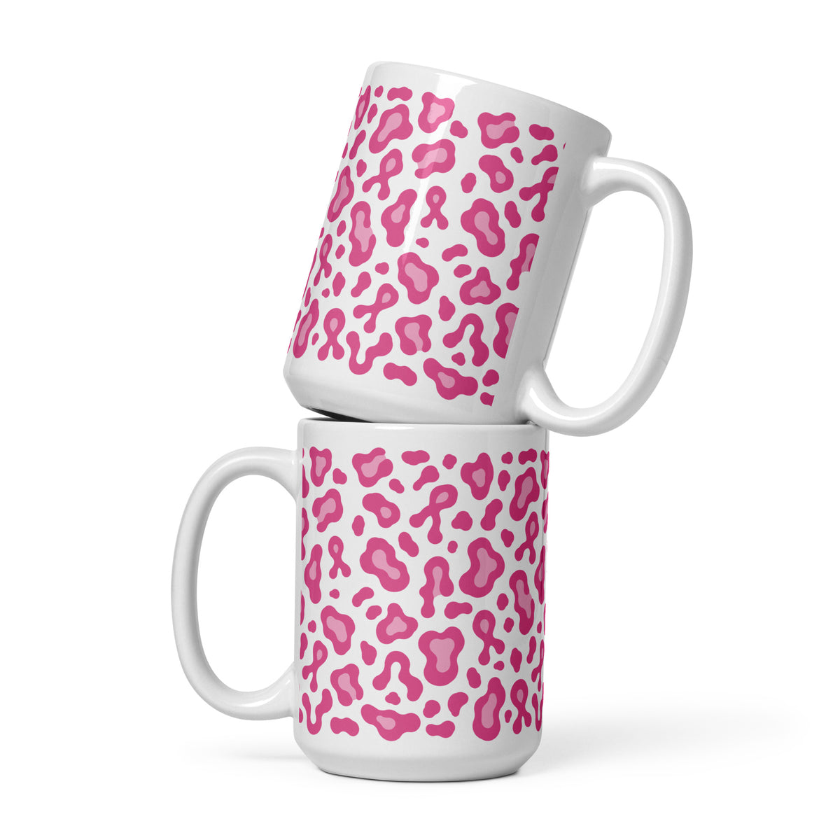 Pink Leopard Print White Glossy Mug | Breast Cancer Awareness Month - Spinsterly Co