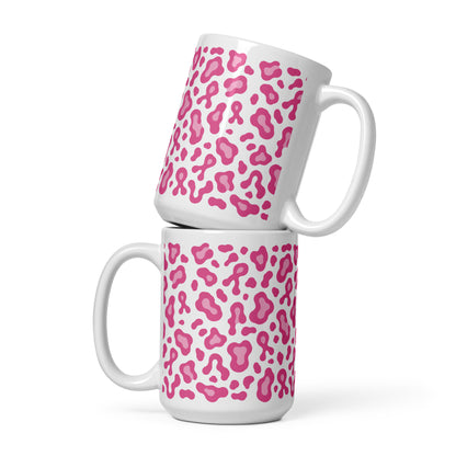 Pink Leopard Print White Glossy Mug | Breast Cancer Awareness Month - Spinsterly Co