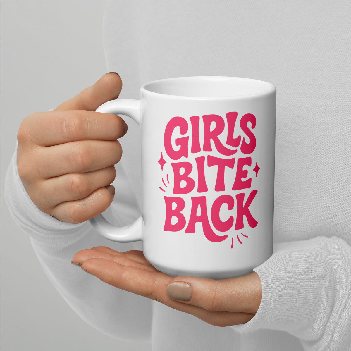 Girls Bite Back Glossy White Coffee Mug | Feminist Sassy Gift - Spinsterly Co