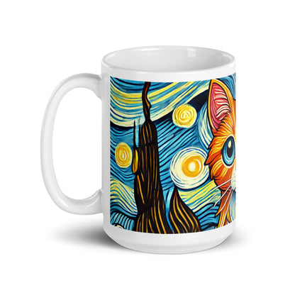 Starry Night Cat Glossy White Coffee Mug | Art Lover Cat Gift - Spinsterly Co