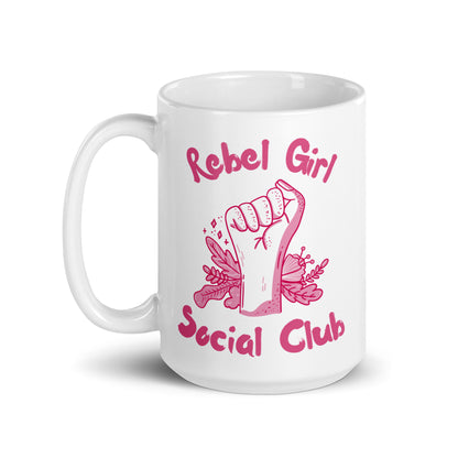 Rebel Girl Social Club Glossy White Coffee Mug | Feminist Floral Gift - Spinsterly Co