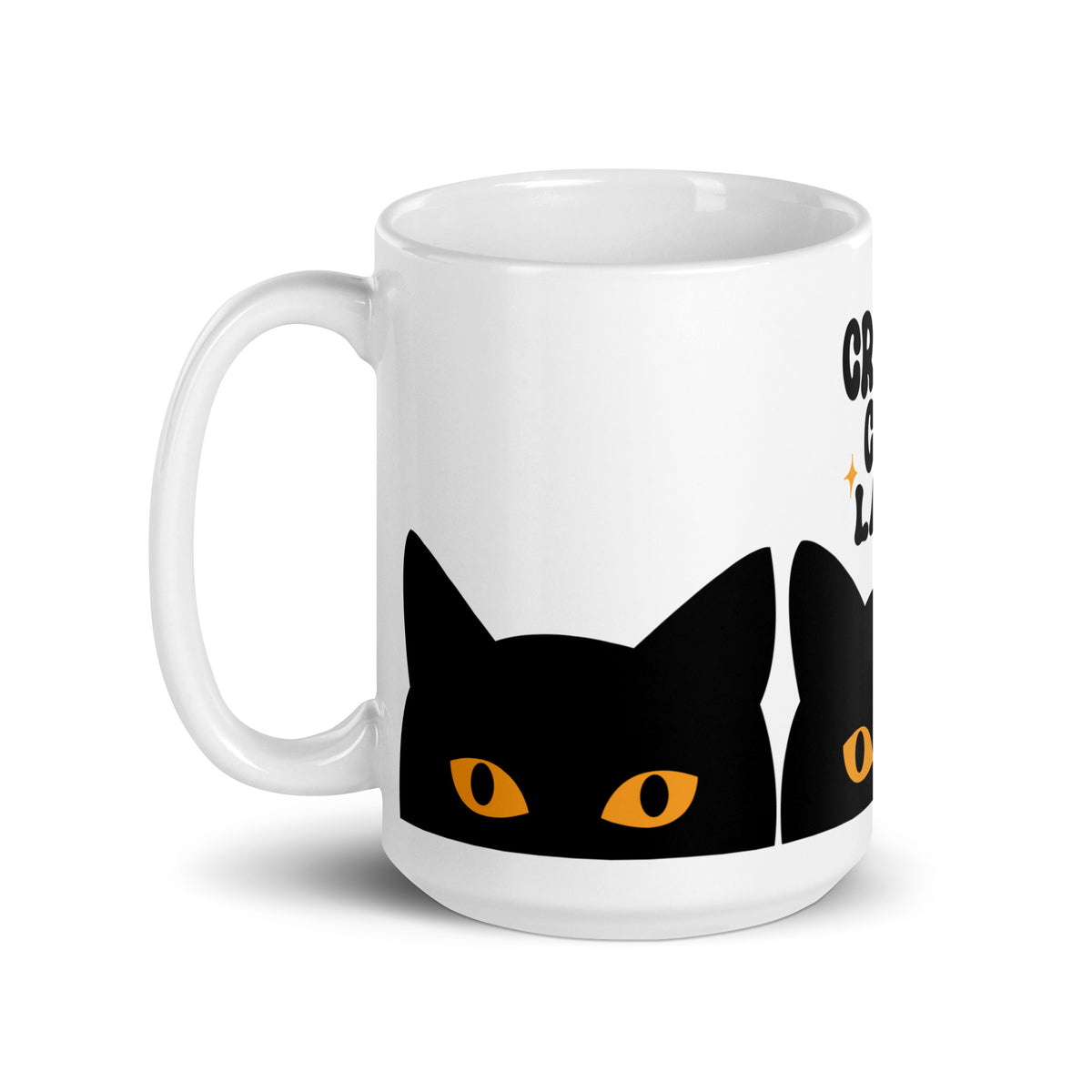 Crazy Cat Lady Peeking Black Cat Glossy White Coffee Mug | Funny Cat Lover Gift - Spinsterly Co
