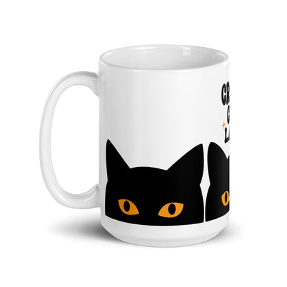 Crazy Cat Lady Peeking Black Cat Glossy White Coffee Mug | Funny Cat Lover Gift - Spinsterly Co