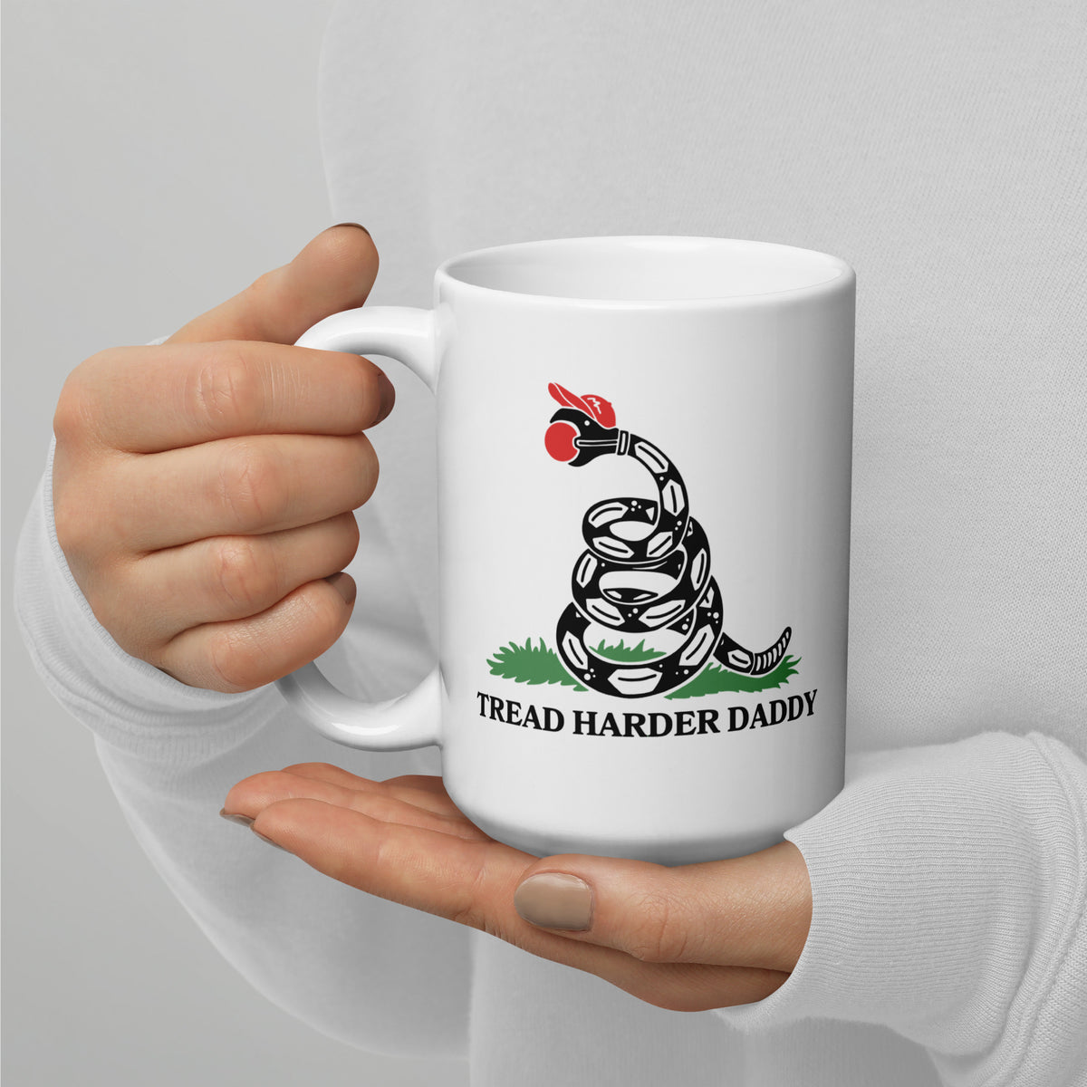 Tread Harder Daddy Coiled Snake Parody White Glossy Mug | Funny Political Feminist Gift - Spinsterly Co