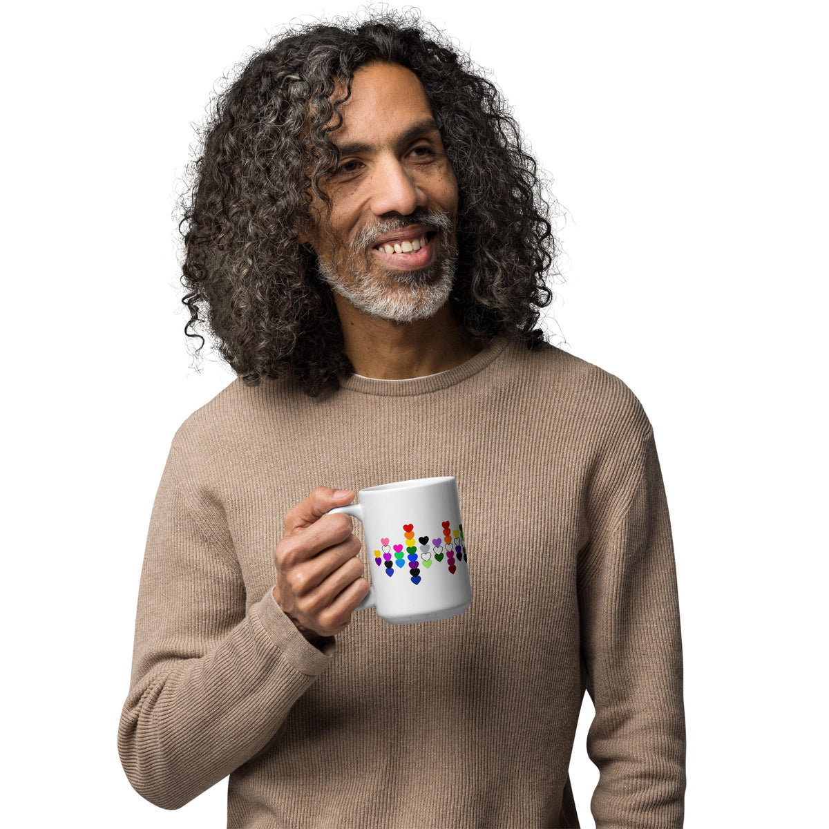 LGBTQIA+ Pride Flag Hearts White Glossy Mug | Inclusive Pride Gift | 19 Flags - Spinsterly Co