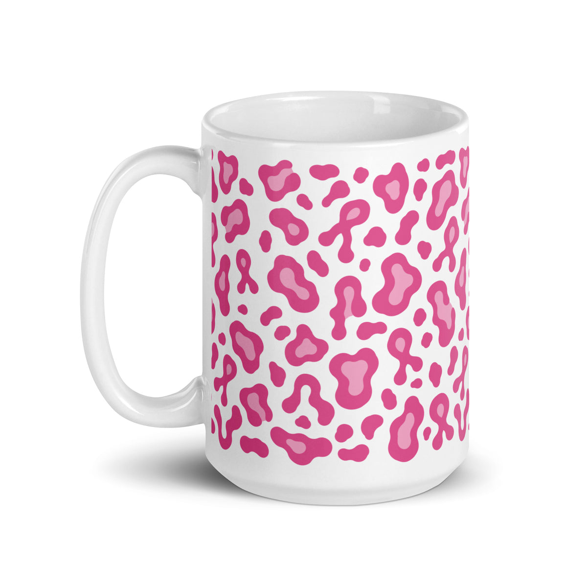 Pink Leopard Print White Glossy Mug | Breast Cancer Awareness Month - Spinsterly Co
