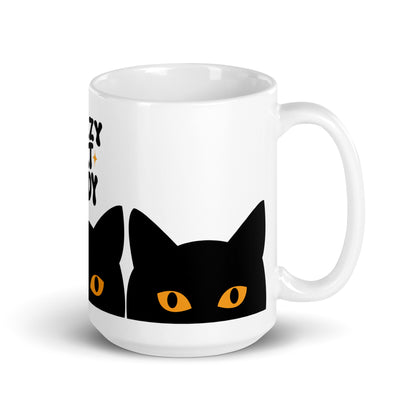 Crazy Cat Lady Peeking Black Cat Glossy White Coffee Mug | Funny Cat Lover Gift - Spinsterly Co