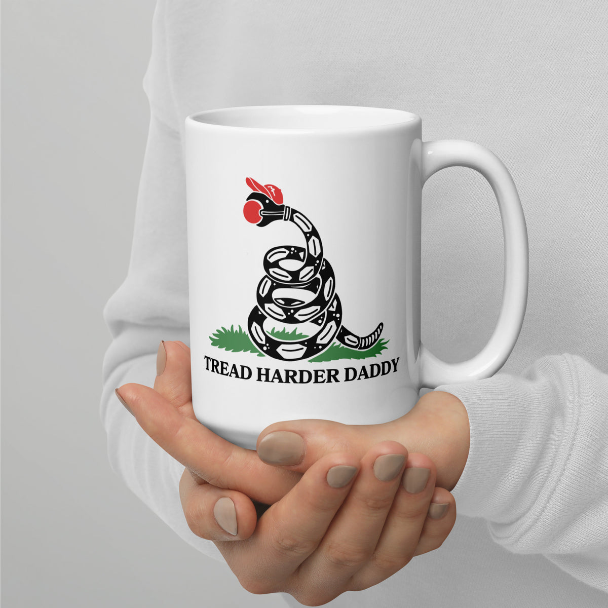 Tread Harder Daddy Coiled Snake Parody White Glossy Mug | Funny Political Feminist Gift - Spinsterly Co