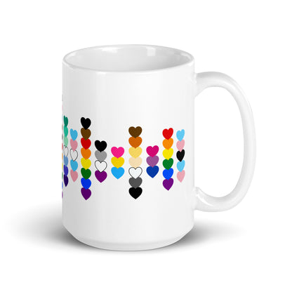 LGBTQIA+ Pride Flag Hearts White Glossy Mug | Inclusive Pride Gift | 19 Flags - Spinsterly Co