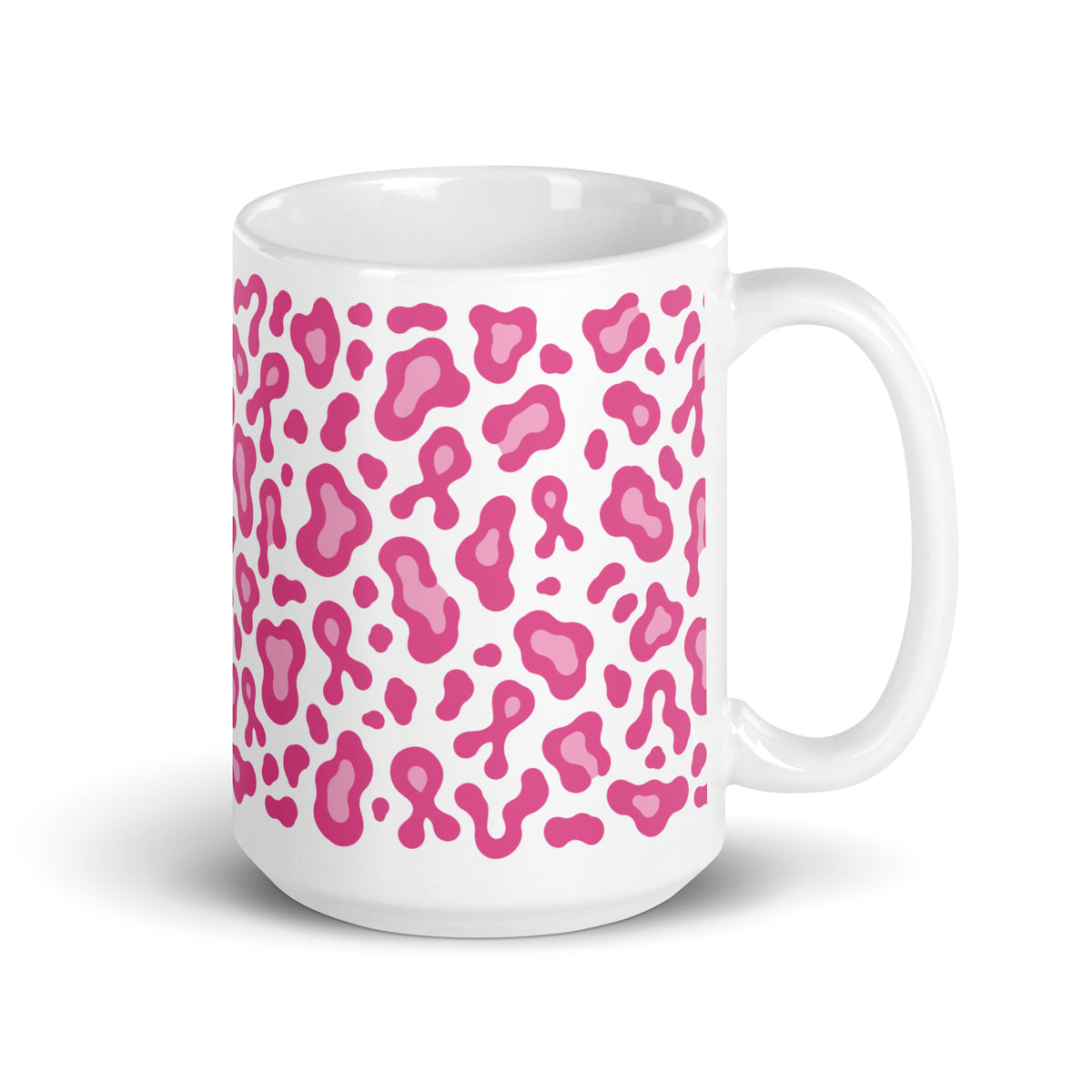 Pink Leopard Print White Glossy Mug | Breast Cancer Awareness Month - Spinsterly Co