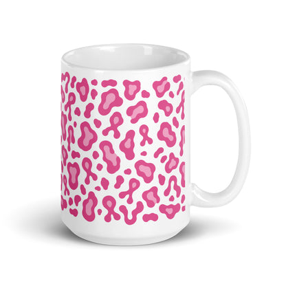 Pink Leopard Print White Glossy Mug | Breast Cancer Awareness Month - Spinsterly Co