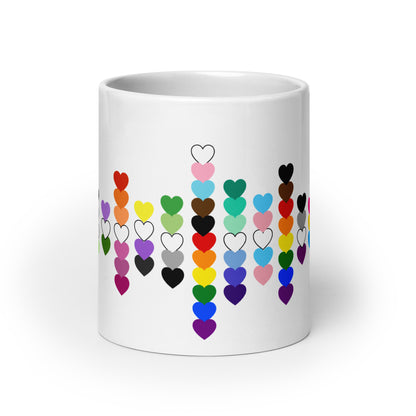 LGBTQIA+ Pride Flag Hearts White Glossy Mug | Inclusive Pride Gift | 19 Flags - Spinsterly Co
