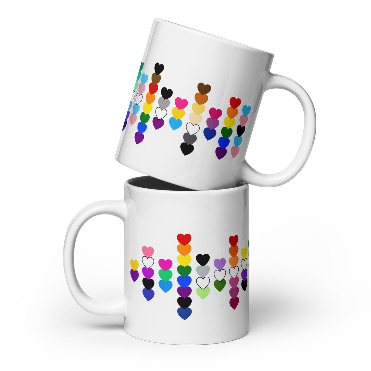 LGBTQIA+ Pride Flag Hearts White Glossy Mug | Inclusive Pride Gift | 19 Flags - Spinsterly Co