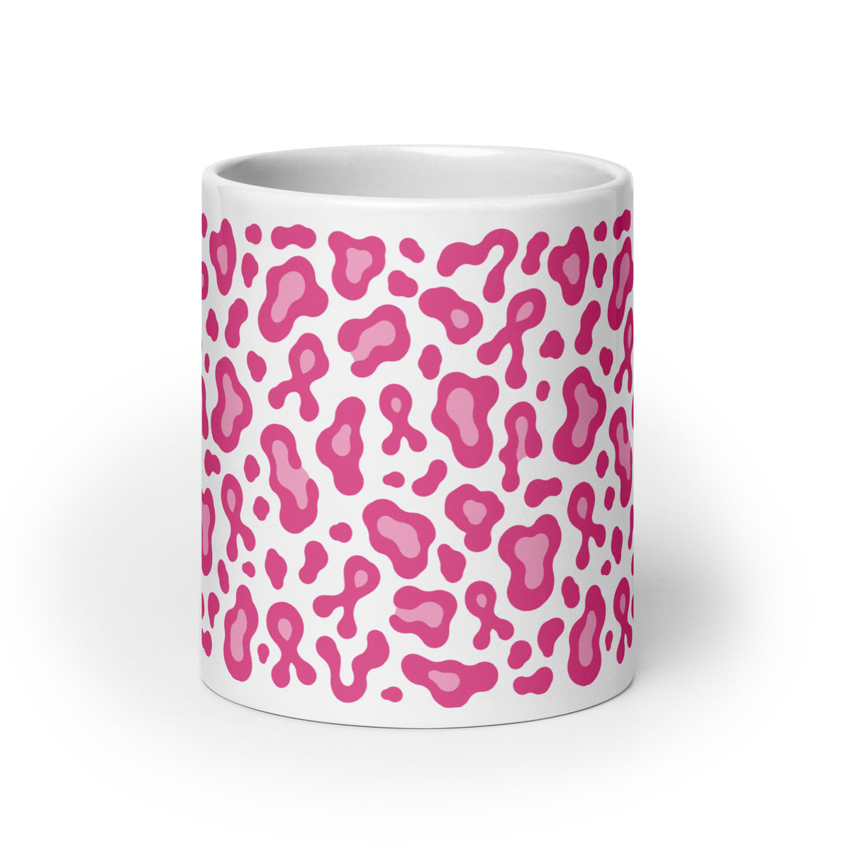 Pink Leopard Print White Glossy Mug | Breast Cancer Awareness Month - Spinsterly Co