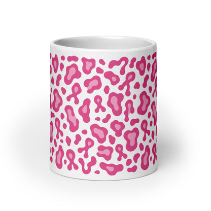 Pink Leopard Print White Glossy Mug | Breast Cancer Awareness Month - Spinsterly Co