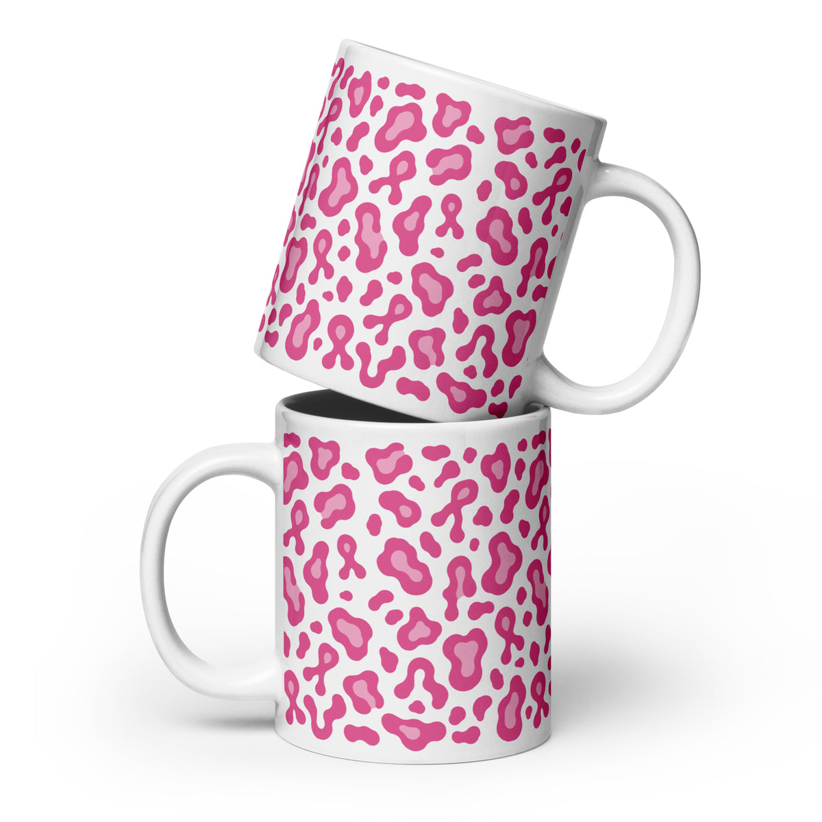 Pink Leopard Print White Glossy Mug | Breast Cancer Awareness Month - Spinsterly Co