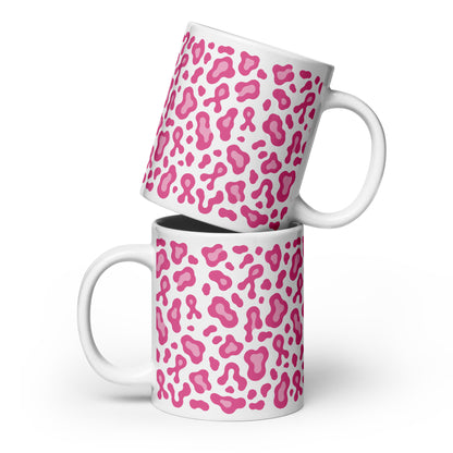Pink Leopard Print White Glossy Mug | Breast Cancer Awareness Month - Spinsterly Co