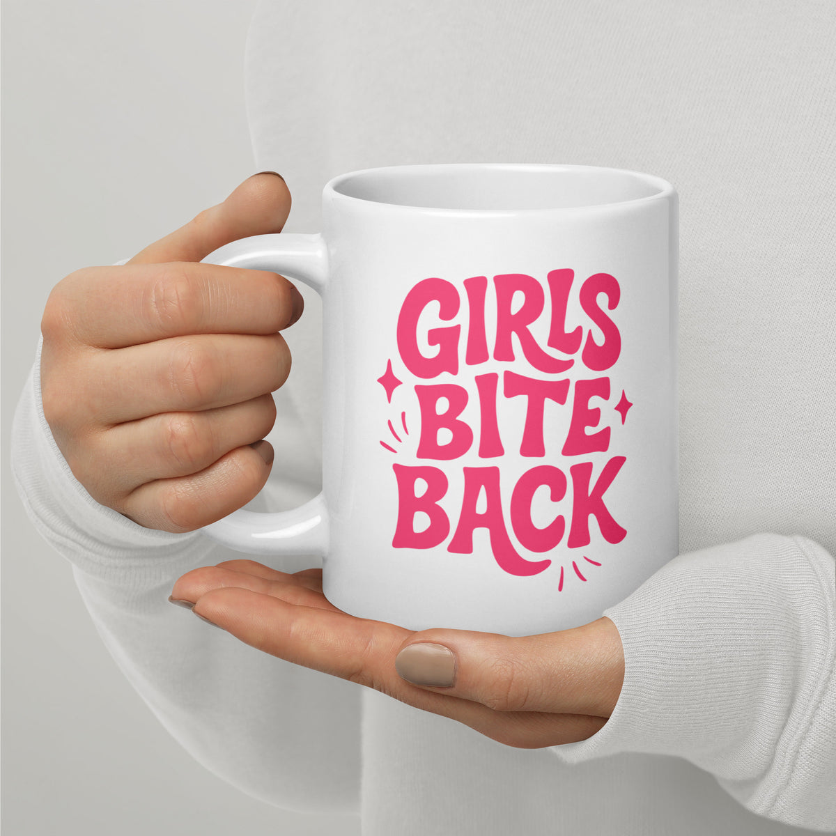 Girls Bite Back Glossy White Coffee Mug | Feminist Sassy Gift - Spinsterly Co