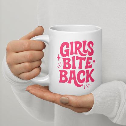 Girls Bite Back Glossy White Coffee Mug | Feminist Sassy Gift - Spinsterly Co