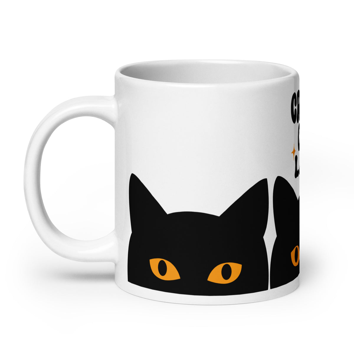 Crazy Cat Lady Peeking Black Cat Glossy White Coffee Mug | Funny Cat Lover Gift - Spinsterly Co