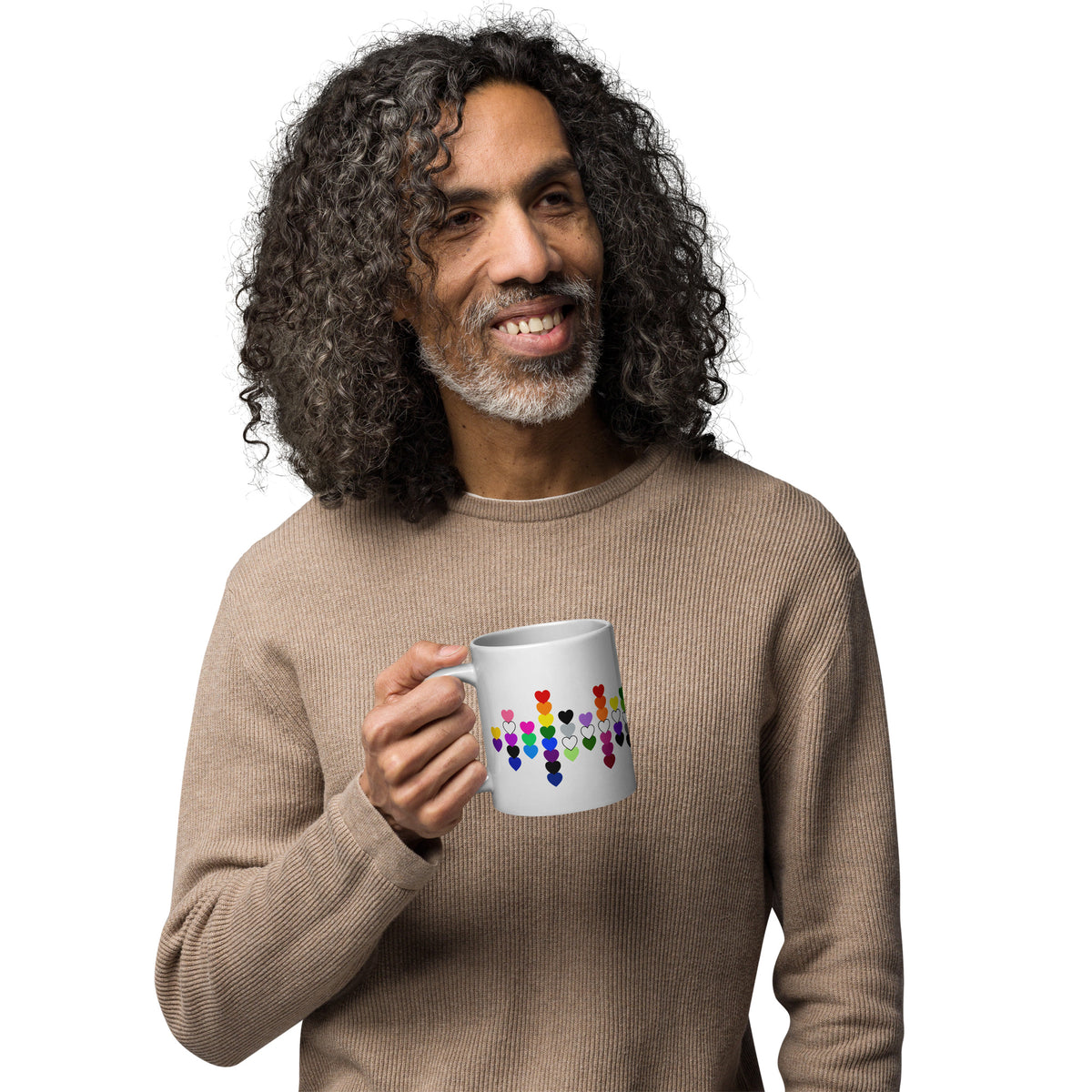 LGBTQIA+ Pride Flag Hearts White Glossy Mug | Inclusive Pride Gift | 19 Flags - Spinsterly Co