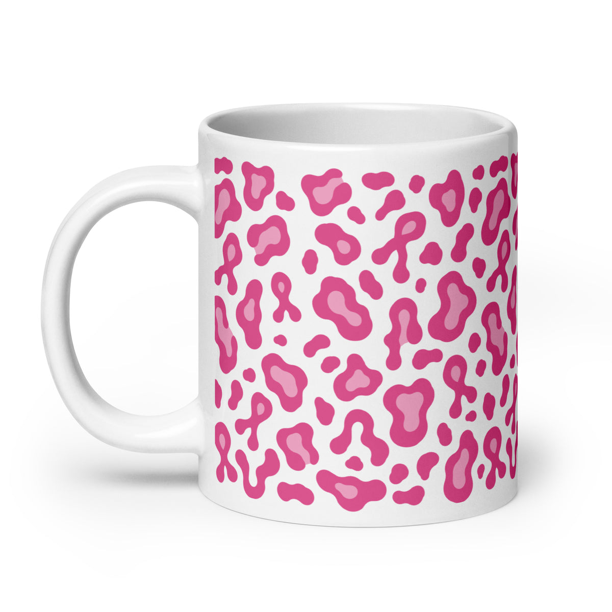 Pink Leopard Print White Glossy Mug | Breast Cancer Awareness Month - Spinsterly Co