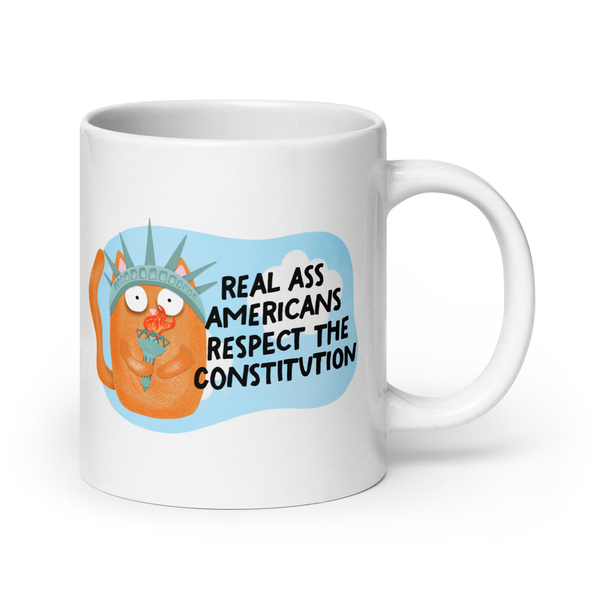 Real Ass Americans Respect the Constitution Glossy White Coffee Mug | Funny Political Cat Gift - Spinsterly Co