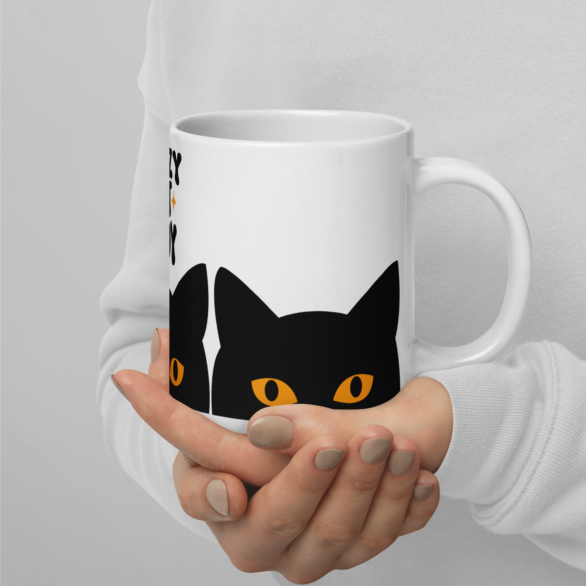 Crazy Cat Lady Peeking Black Cat Glossy White Coffee Mug | Funny Cat Lover Gift - Spinsterly Co