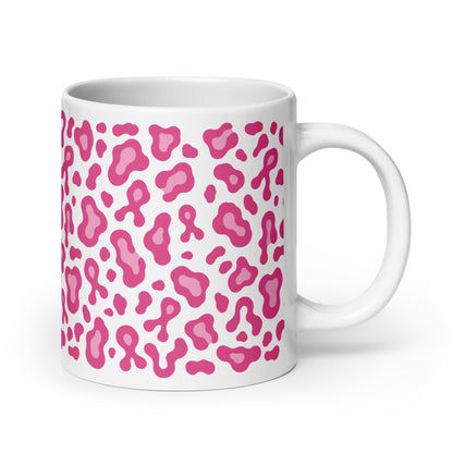 Pink Leopard Print White Glossy Mug | Breast Cancer Awareness Month - Spinsterly Co
