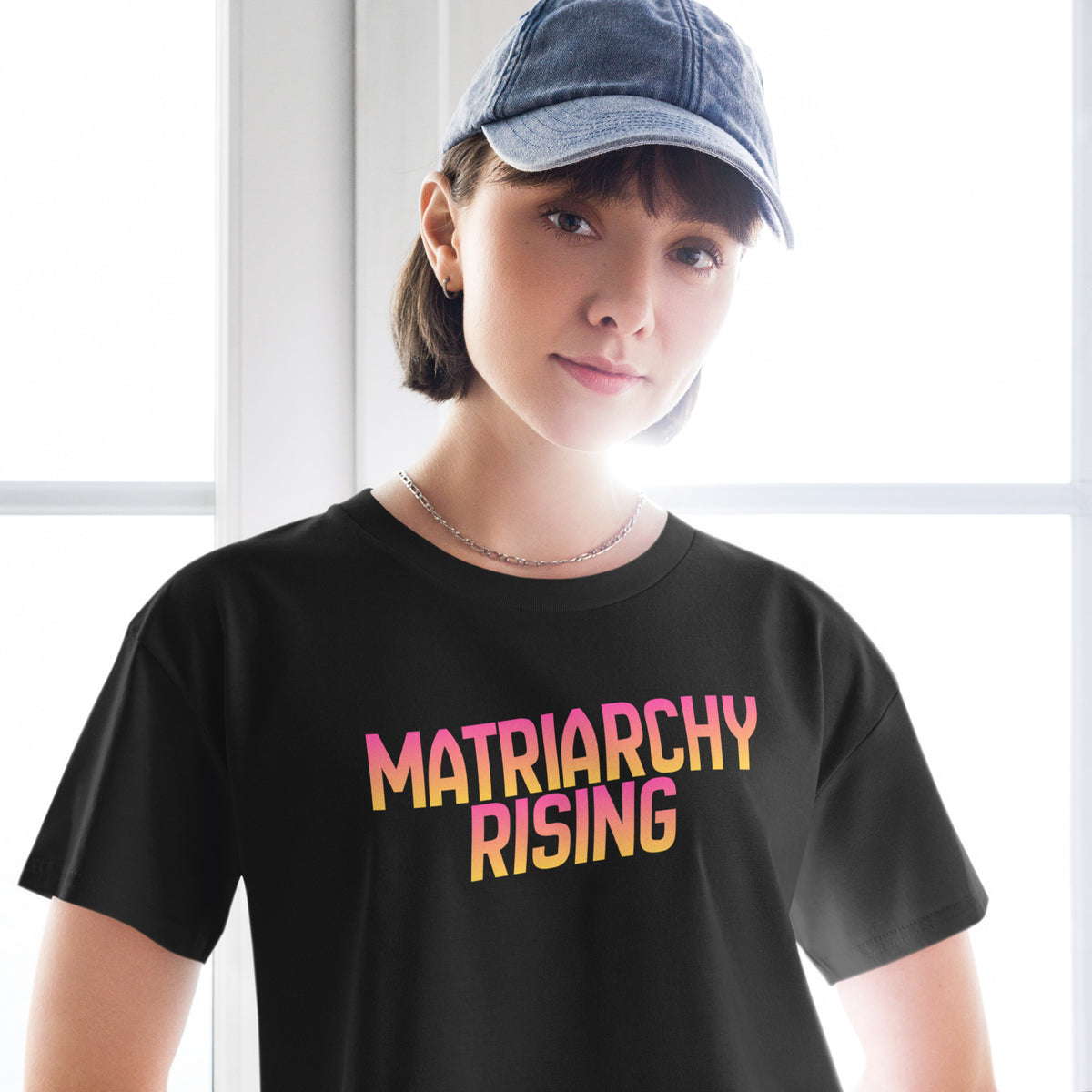 Matriarchy Rising Crop Top | Sunrise Gradient Feminist Cropped Tee - Spinsterly Co