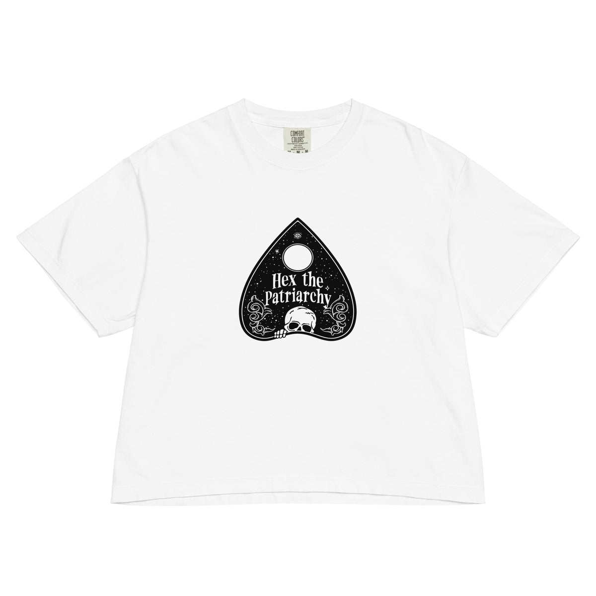 Hex the Patriarchy Boxy Crop Tee | Witchy Feminist Ouija Planchette Graphic T-Shirt - Spinsterly Co