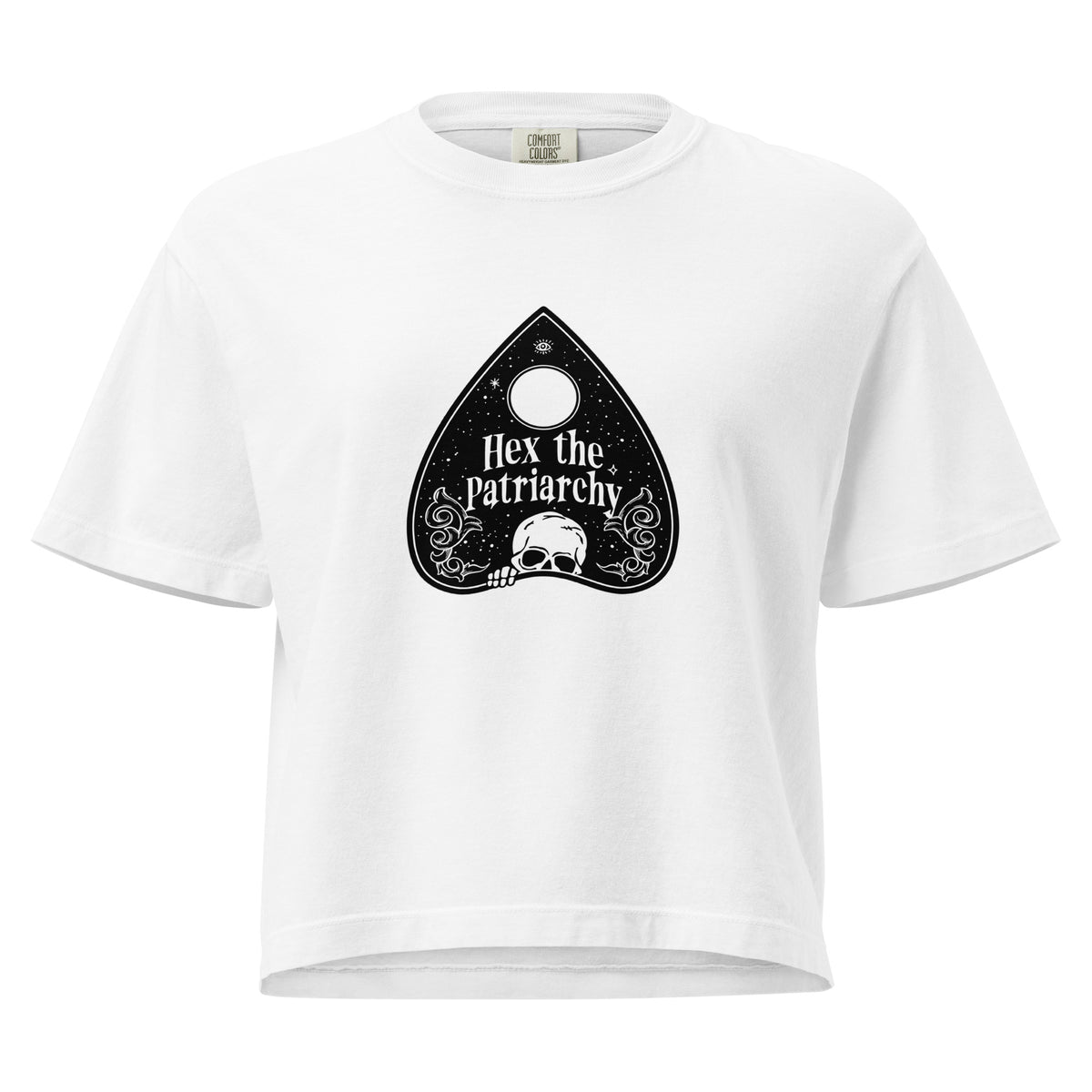 Hex the Patriarchy Boxy Crop Tee | Witchy Feminist Ouija Planchette Graphic T-Shirt - Spinsterly Co