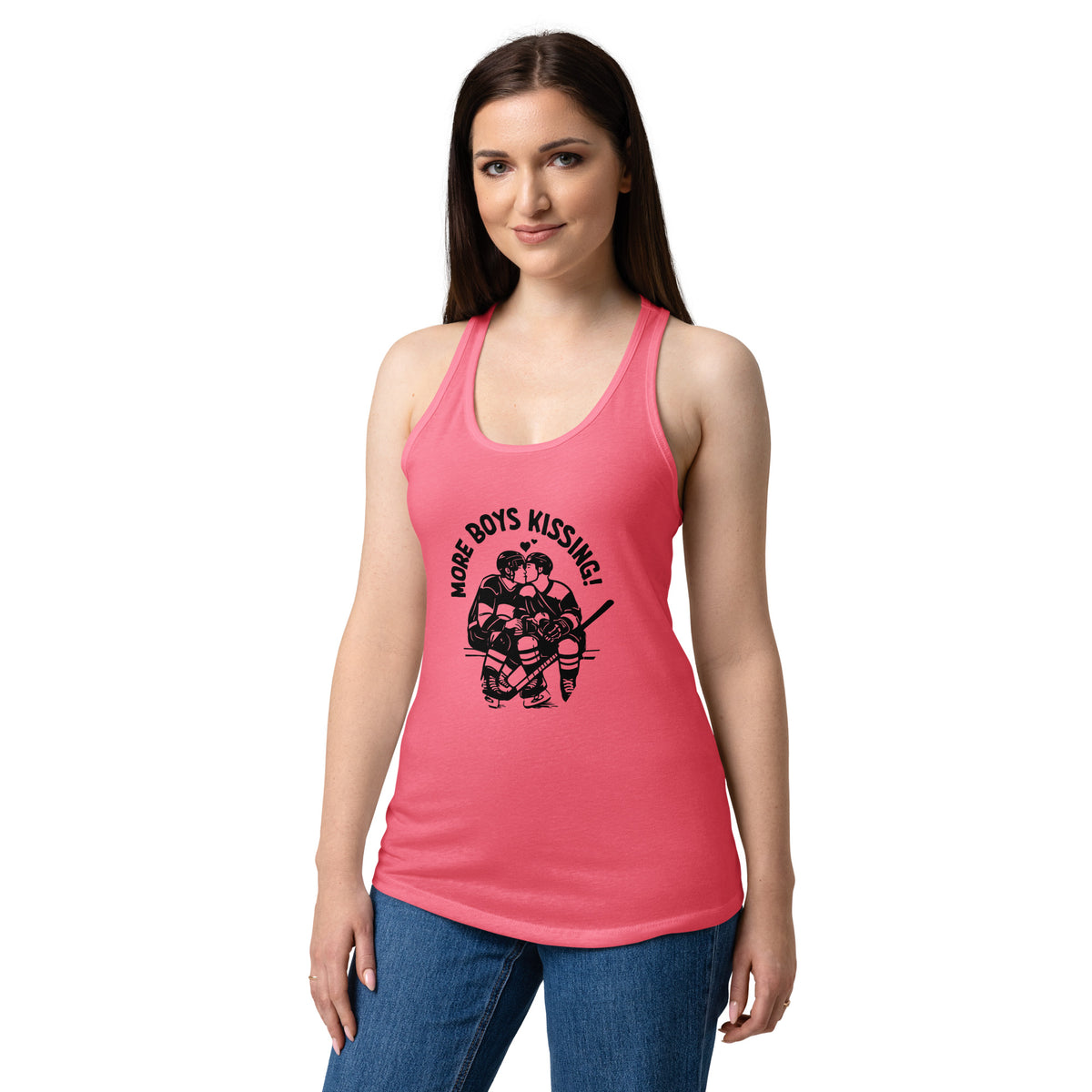 More Boys Kissing Racerback Tank Top | Queer Hockey Romance Reader Gift - Spinsterly Co