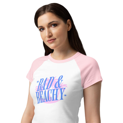 Bad and Beachy Micro Rib Raglan Baby Tee | Retro Coastal Crop Top - Spinsterly Co