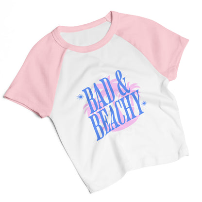 Bad and Beachy Micro Rib Raglan Baby Tee | Retro Coastal Crop Top - Spinsterly Co