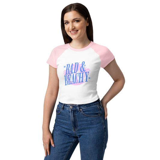 Bad and Beachy Micro Rib Raglan Baby Tee | Retro Coastal Crop Top - Spinsterly Co