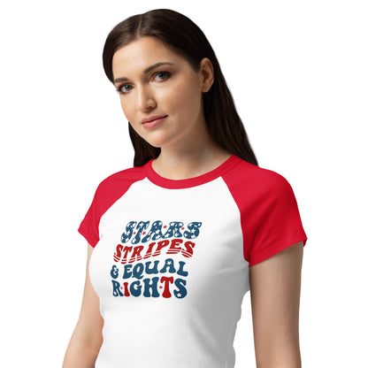 Stars, Stripes, and Equal Rights Raglan Baby Tee | Feminist Patriotic Crop Top - Spinsterly Co