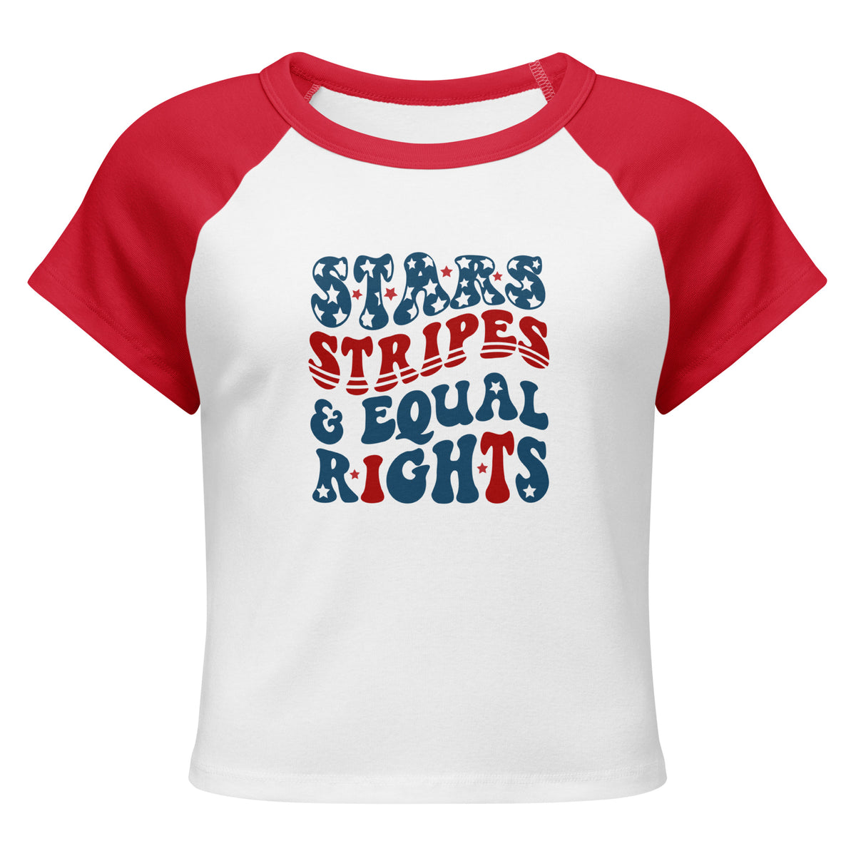 Stars, Stripes, and Equal Rights Raglan Baby Tee | Feminist Patriotic Crop Top - Spinsterly Co