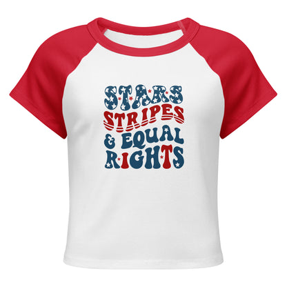 Stars, Stripes, and Equal Rights Raglan Baby Tee | Feminist Patriotic Crop Top - Spinsterly Co