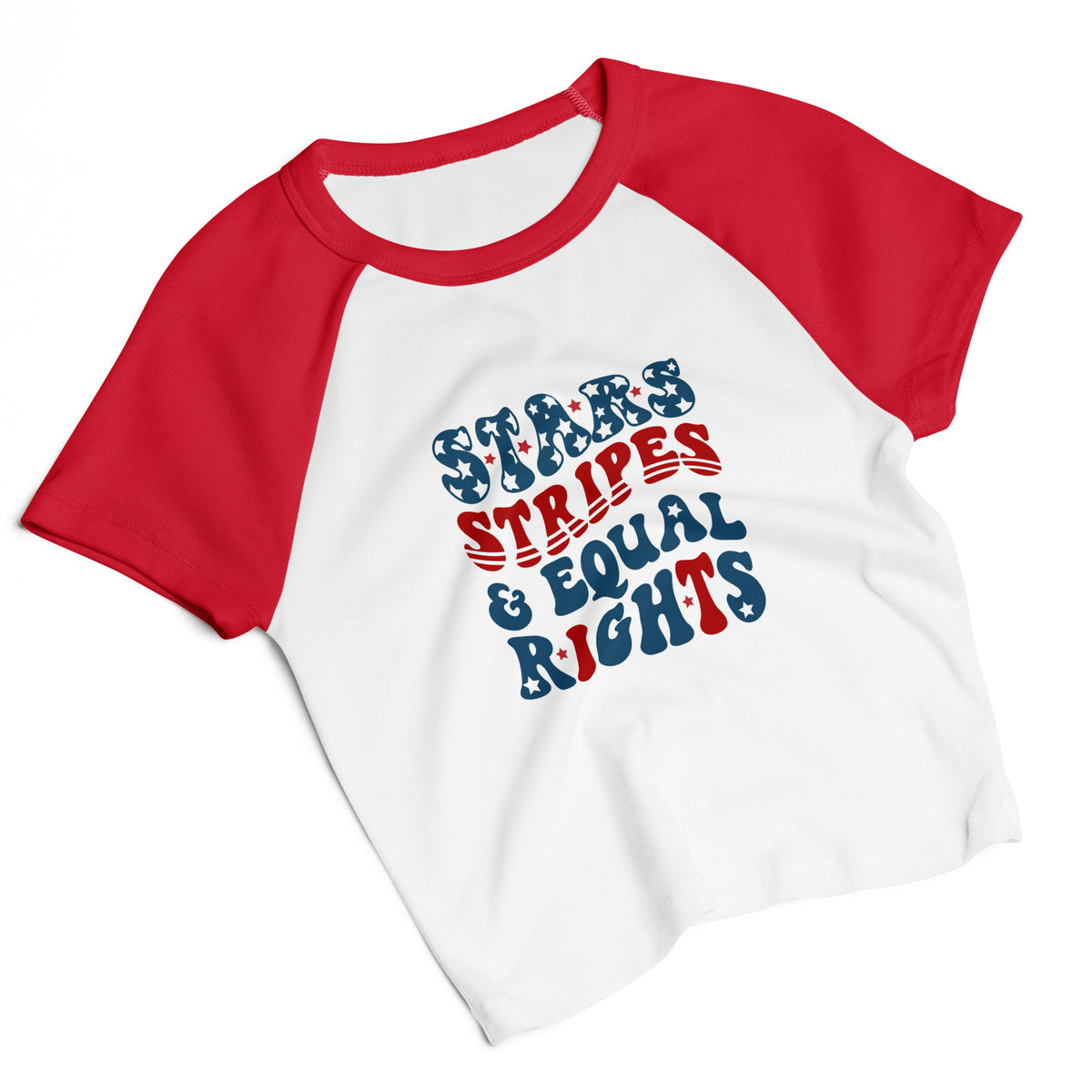 Stars, Stripes, and Equal Rights Raglan Baby Tee | Feminist Patriotic Crop Top - Spinsterly Co