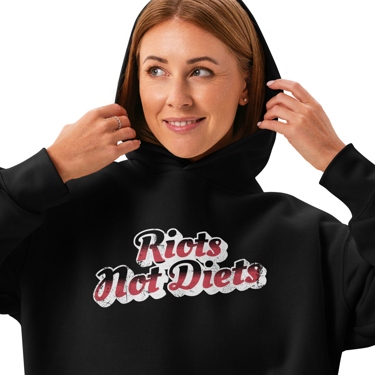 Riots Not Diets Pullover Hoodie | Feminist Body Liberation Graphic Hoodie - Spinsterly Co